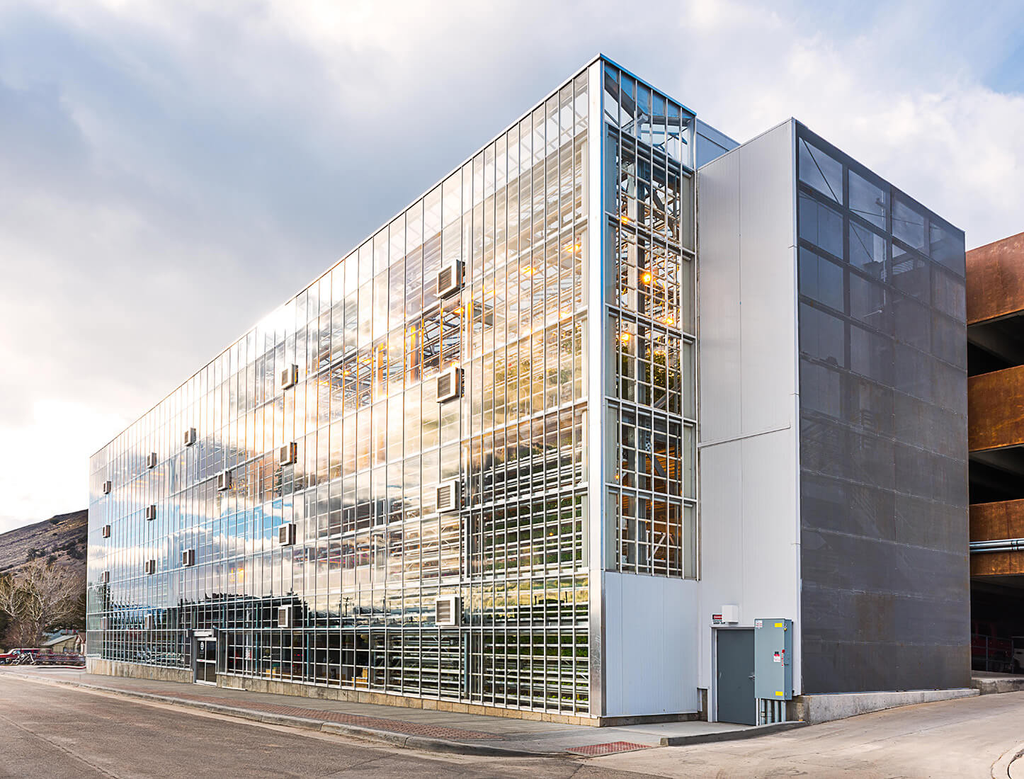Exterior of vertical farm greenhouse in Jackson Hole, WY